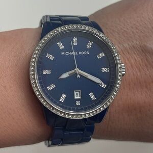Michael kors blue watch w diamond chips